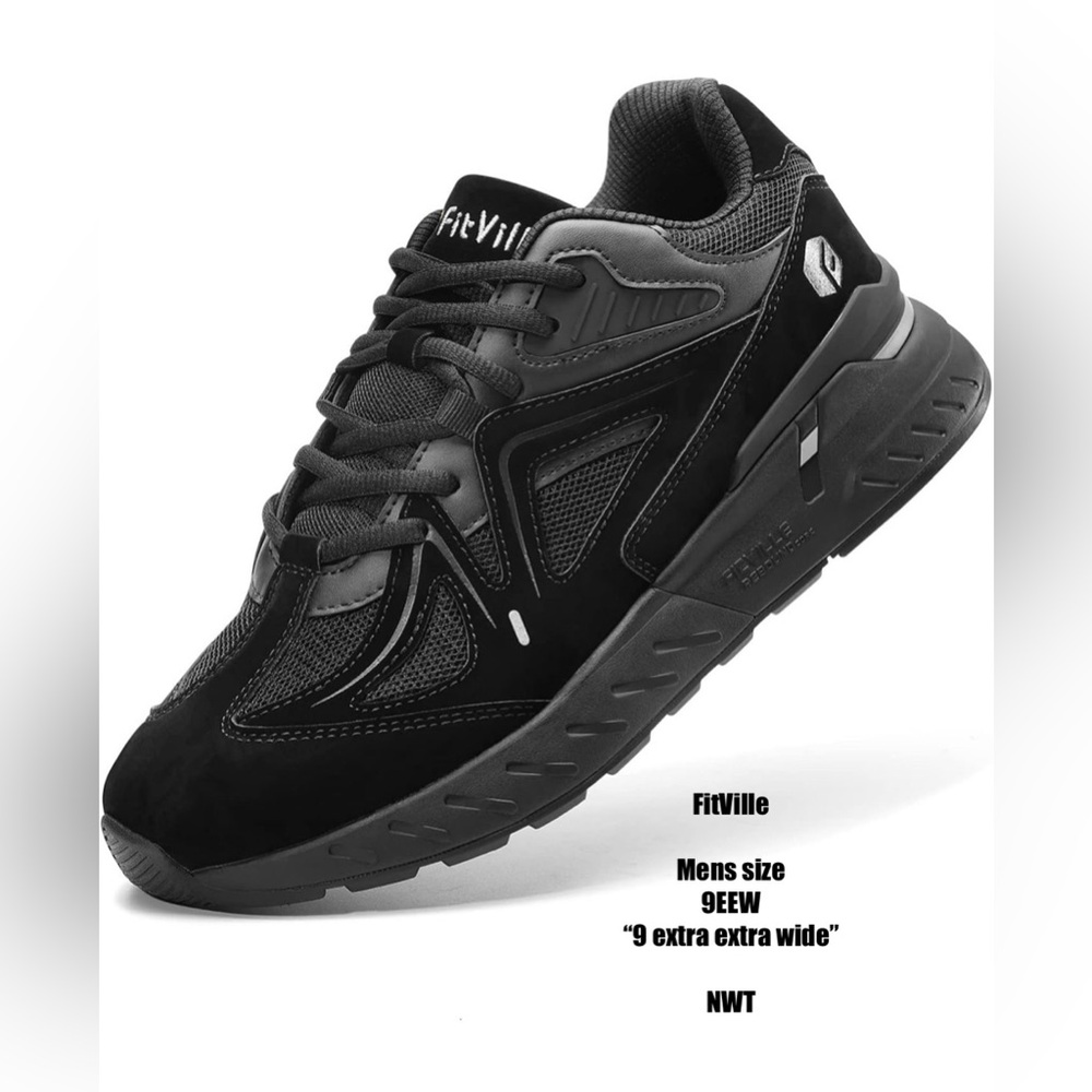 FitVille Walking Shoes Mens size 9EEW sneakers color black NWT